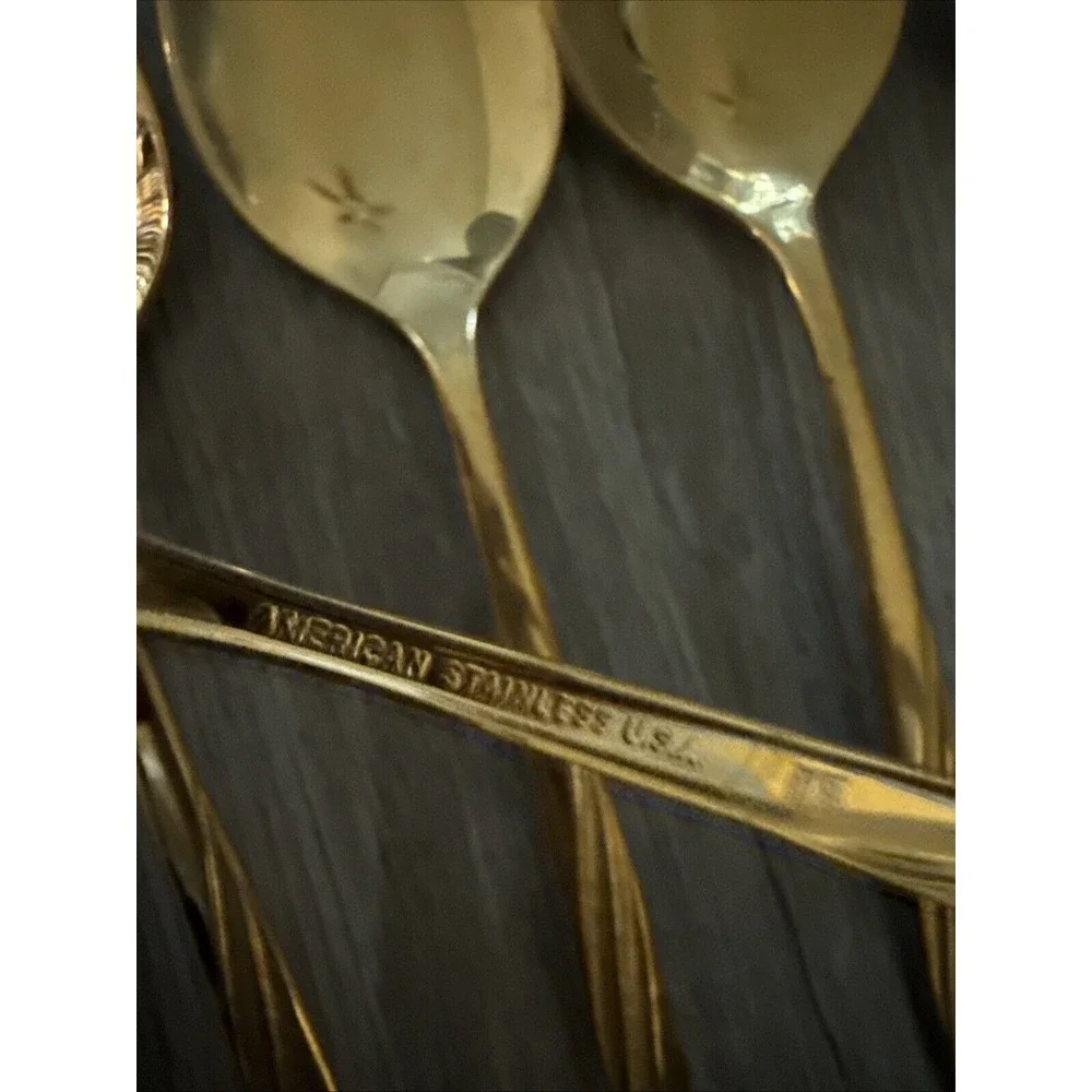 6 PCs American Flair Gold Stainless Silverware Place Oval‎ Soup Spoons IS 7
